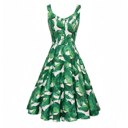 Cross-border Foreign Trade 1950S Retro Cocktail Dance Sleeveless Homecoming Dress Summer Printed Button A Word dress