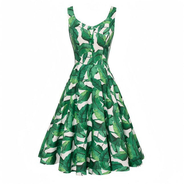 Cross-border Foreign Trade 1950S Retro Cocktail Dance Sleeveless Homecoming Dress Summer Printed Button A Word dress