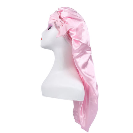 Amazon's New Women's Ribbon Long Hat Satin Nightcap Hairdressing Shower Cap Hair Care Cap Long Tail Turban Hat