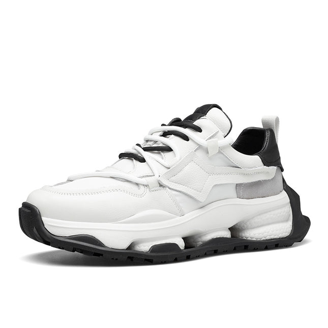 Men's Chunky Sneakers, Spring Shoes, Trendy Shoes, Leather and Fabric Sneakers, Casual Shoes, Genuine Leather White Shoes, Skate Shoes