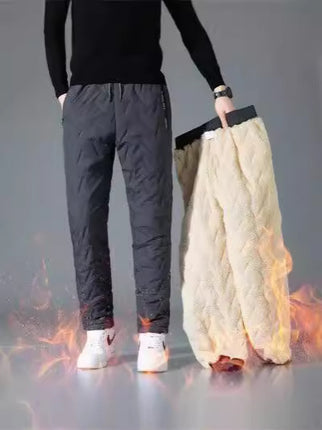 Lamb Down Pants Men's plus size Casual Pants Winter Windproof fleece-lined Thick Cold-resistant Warm Pants for Women