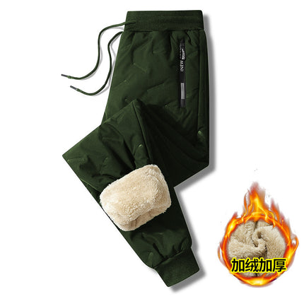 Lamb Wool Cross-Border Cotton Pants Autumn and Winter Fleece-Lined Cold-Proof Men's Elastic Waist Casual Pants Cold-Proof and Warm Long Pants