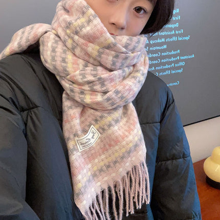 [Dai Green] Autumn and Winter Atmosphere Creamy Plaid Scarf Soft Korean Temperament Shawl Warm Neck Women