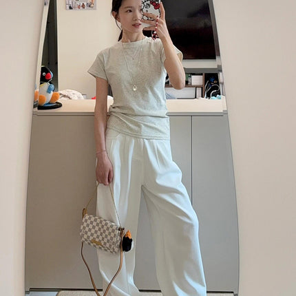 Casual White Straight-Leg Jeans for Women, Summer 2025, Thin Loose Wide-Leg Pants, Lazy Style, Petite Floor-Length Pants