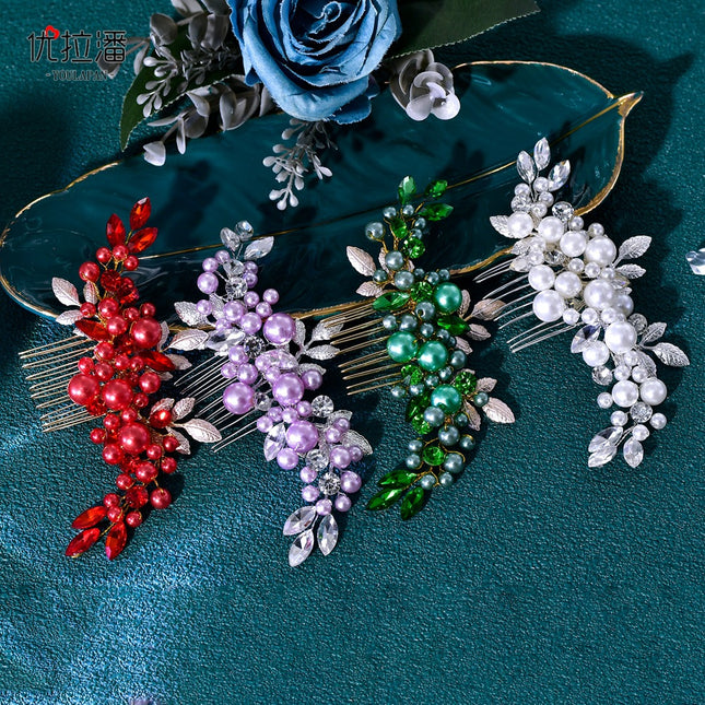 Youlapan Hp596 European and American Fashion Bridal Hair Comb Hand-Beaded Alloy Leaf Hair Accessories Hair Styling Accessories