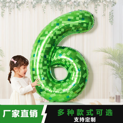 40inch Number Balloon Green Plaid Balloon Cross-Border Party Layout Scene Atmosphere Aluminum Film Balloon Numbers