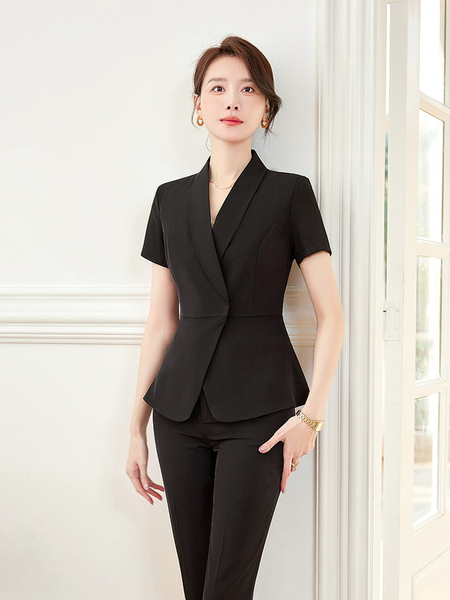 Black suit business wear suit women's summer jewelry store hotel manager Front desk workwear temperament overalls skirt