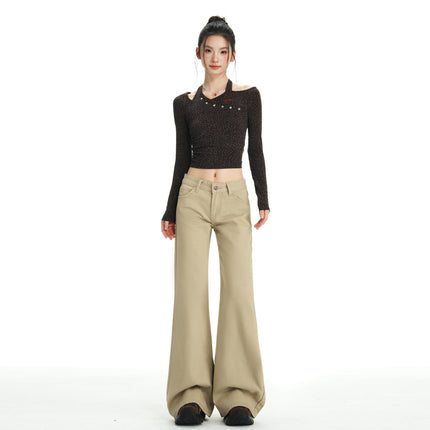 American-Style Fashionable Washed Retro Comfortable Low-Rise Jeans for Women Early Autumn New Versatile Loose Trendy Flared Pants