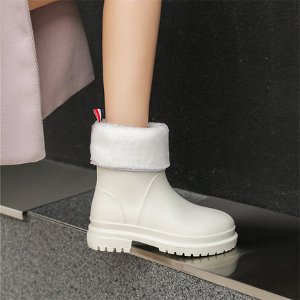 Cross-Border Women's Mid-Calf Rain Boots, Thickened Drawstring Rain Shoes, Wear-Resistant, Non-Slip, Waterproof, Comfortable Water Shoes, Outdoor Rubber Shoes for Women