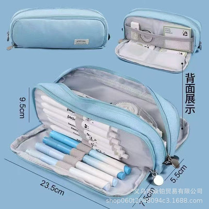 Solid Color Large-Capacity Pencil Bag for Men and Women Multi-Layer Junior High School and High School Simple Primary School Pencil Bag Stationery Box High-Value Wholesale