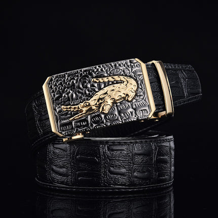 Men's Crocodile Pattern Leather Belt with Alloy Automatic Buckle, High-Quality Belt for Men, Casual and Business Versatile, Crocodile Pattern with a High-End Feel
