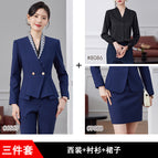 Dark blue suit + skirt + shirt / S