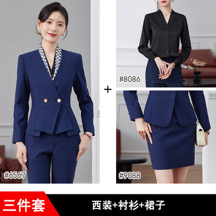 High-end Suit suit Female Spring and Autumn Professional Temperament Goddess Fan Hotel Manager Front Desk Reception Beauty Salon Overalls