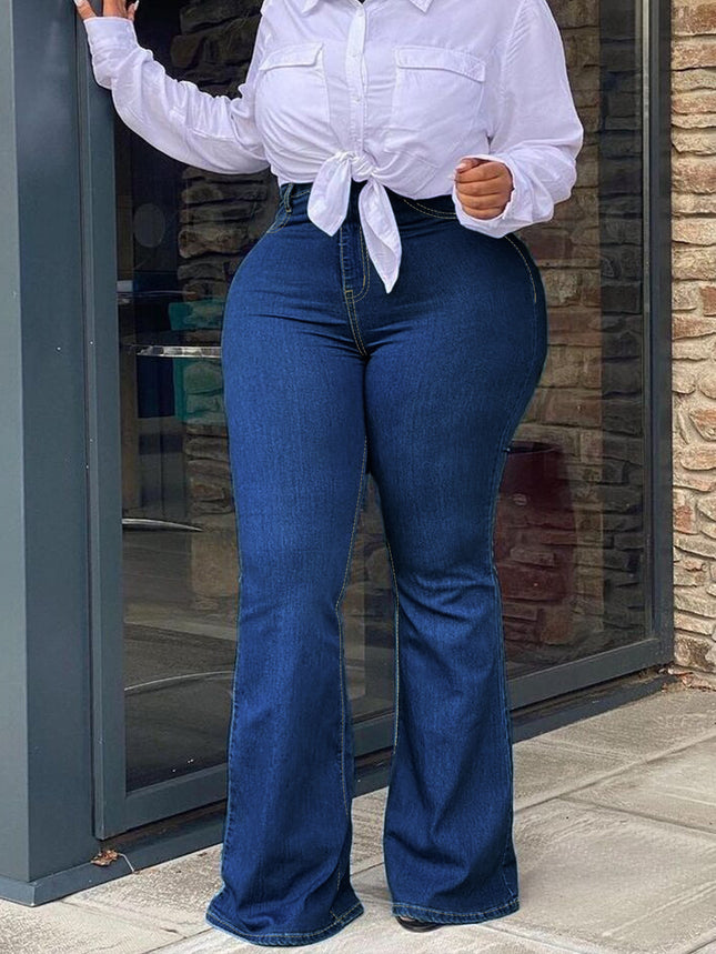 Xintang Tiktok Pop In-Stock Dropshipping Plus-Size Women's High-Stretch Zippered Mid-Waist Flared Jeans
