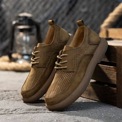 Hollow-out Leather Shoes Men's Hole Shoes Summer New Men's Shoes Genuine Leather Breathable Fashionable All-match Thick-soled Vintage Casual Shoes