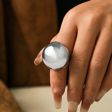 French retro chubby spherical ring personality exaggerated design stainless steel plated 18k real gold ring wholesale