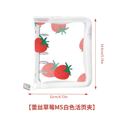 Lace Strawberry Transparent PVC Hand Ledger A5A6A8m5 Portable Pocket Hand Ledger Case Zipper Bag 6 Holes Folder