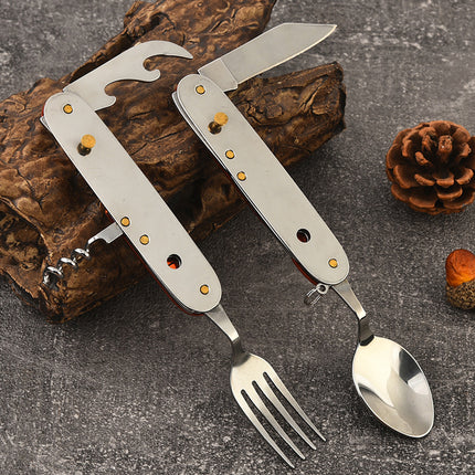 Stainless Steel 6-in-1 Multifunctional Cutlery Foldable Knife, Fork, Spoon Outdoor Picnic Set Portable Outdoor Tool