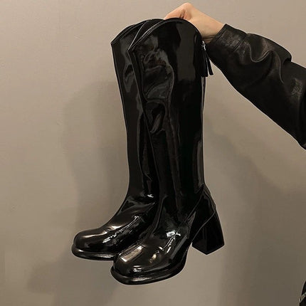 Autumn and Winter High-Heeled Boots with Square Toe Slimming Knight New Thick Heel No More Than Knee New Women's Boots