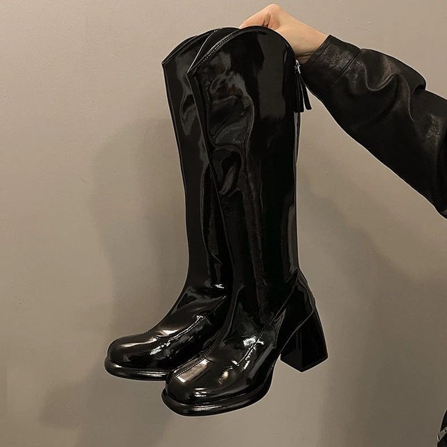 Autumn and Winter High-Heeled Boots with Square Toe Slimming Knight New Thick Heel No More Than Knee New Women's Boots