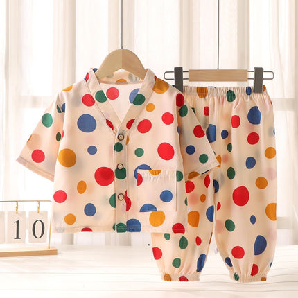 Children's Home Clothes Cotton Silk Suit Summer Boys and Girls Pajamas Artificial Cotton Two-Piece Set Cotton Silk Air-Conditioned Clothes Kidsren's Clothing