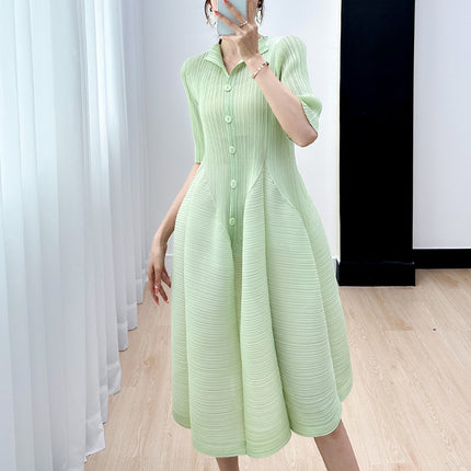 Miyake Elegant, Gentle, Elegant, Comfortable, Simple, Slim Waist Dress for Women 2023 Summer New Casual Pleats