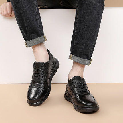 Spring New Men's Shoes, First-Layer Cowhide, Lightweight Sports Casual Shoes, Ostrich Pattern, Versatile Men's Leather Shoes, Genuine Leather
