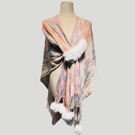 Amazon AliExpress New Imitation Mink Slash Fur Ball Warm Waist Belt Tassel Four-color Shawl Poncho