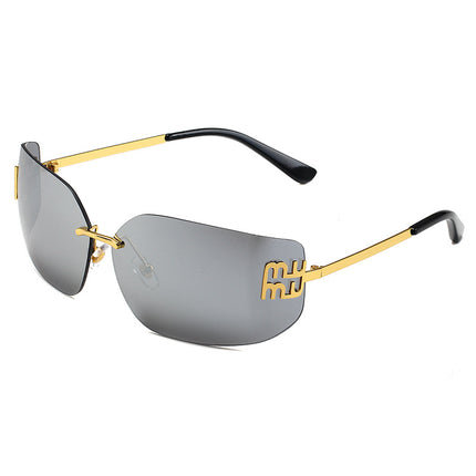 European and American New Fashion Black Sunglasses Frameless Retro Ins Internet Celebrity Same Style Women's Metal Sunglasses Cross Border
