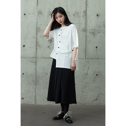 Yohji Yamamoto Summer New Style Sunrise Cold Style Asymmetric Short-sleeved Women's Loose Casual Niche Design T-shirt