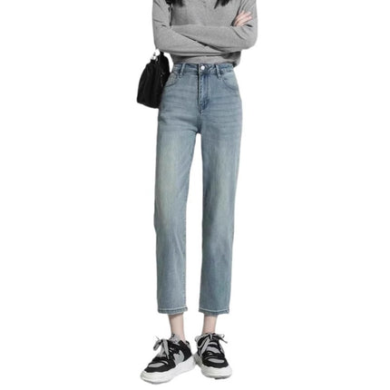 Straight Leg Jeans Women's Trendy All-match Summer Thin New High Waist Loose Slimming Light Color Cropped Narrow Smoke Tube Pants