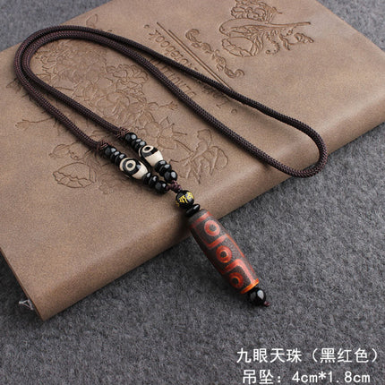 Natural Xizang Qibao Laojiu Eye Agate Tianzhu Wool Chain Chalcedony Necklace Pendant Live Supply Rope suit