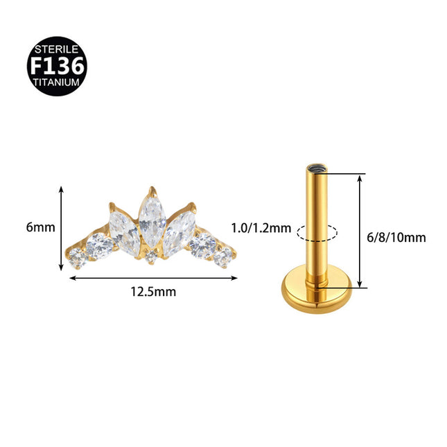 F136 Titanium Ear Nail Insert Rod Internal Thread Lip Nail Horse Eye Set Zircon 0.9 Teeth Body Puncture Jewelry Ear Bone Nail