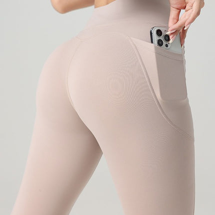 Pocket Quick-drying Breathable Sports Abdominal Fitness Pants Super High Waist Peach Hip-lifting Sports Quick-drying Tights Autumn