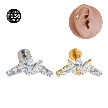 F136 Titanium Ear Nail Insert Rod Internal Thread Lip Nail Horse Eye Set Zircon 0.9 Teeth Body Puncture Jewelry Ear Bone Nail