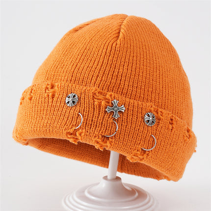 2025 Winter Simple Letter Pullover Hat Round Top Brimless Thickened Acrylic Fashionable Warm Knitted Hat