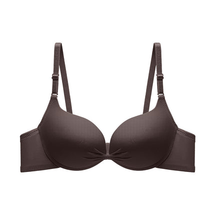Cross-border in stock and foreign trade solid color glossing bra women with steel ring top support gathered seamless underwear anti-sagging bra