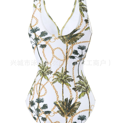 European and American Explosions Coconut Tree Twist One-piece Swimsuit Women's Two-piece Belly-covering Sexy Belt Mesh Skirt Foreign Trade OEM