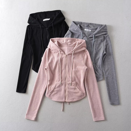 Hot girl waist lace-up hooded sweater jacket high waist stretch slim mop flared pants sports casual suit women