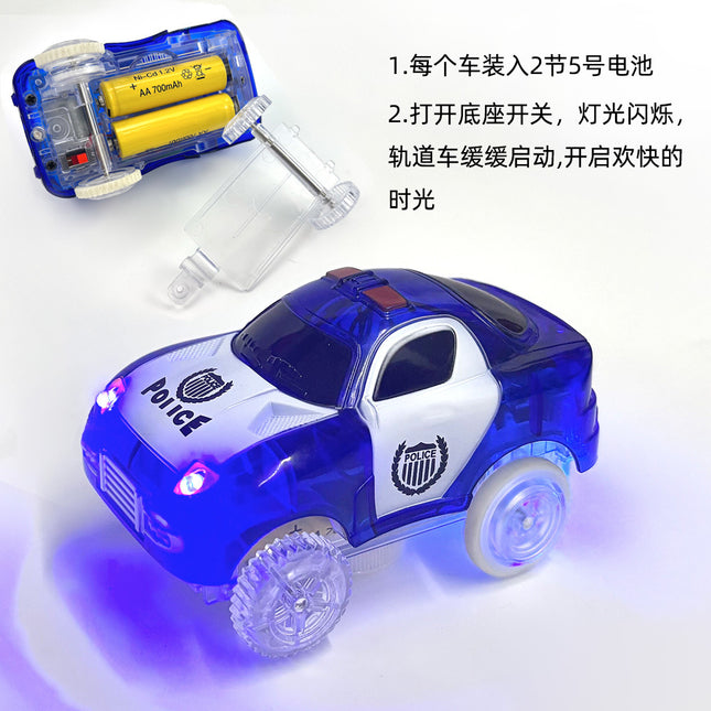 Magnetic track car electric light-emitting jeep police car project small train track accessories children's toys car