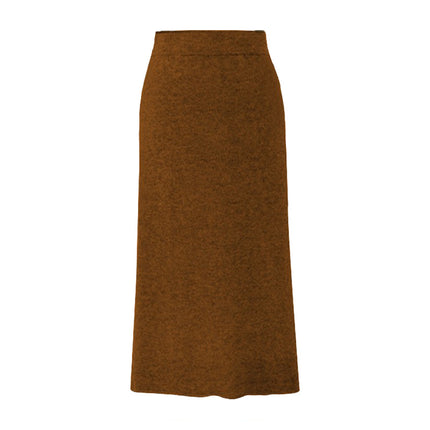 Wool Skirt Women's Autumn and Winter 100kg Knitted Hip Skirt Mid-Length High Waist Large Size Thickeneded Slit One Step Skirt