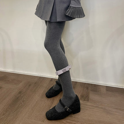 South Korea Dongdaemun One Word Bow Pantyhose Smoke Gray fleece-lined Warm Slimming Micro Pressure Base Socks Autumn and Winter Women
