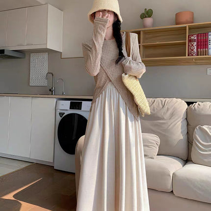 Black Glutinous Rice Culottes Women's Spring and Autumn New High Waist Dape Loose Casual Knitted Skirt for Small Men