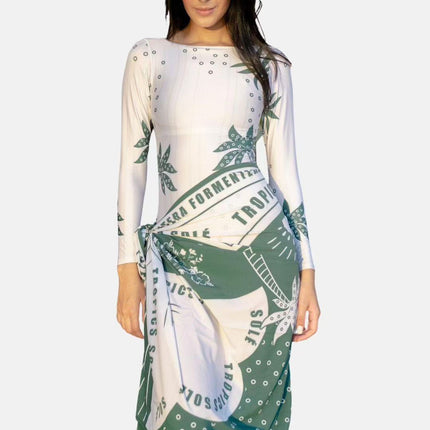 2025 European and American Foreign Trade New Bikini Amazon Digital Printing Long Sleeve Sunscreen Skirt Women's Swimsuit