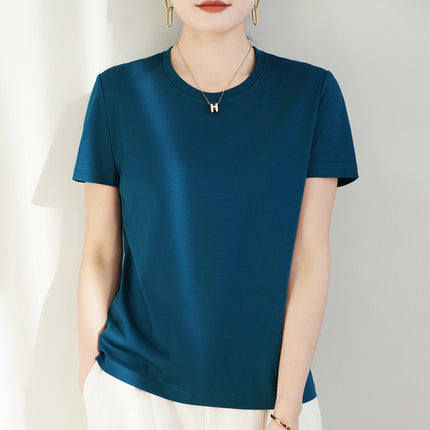 100 mercerized cotton short-sleeved T-shirt women's 2025 summer new V-neck cotton pullover vest cool feeling ice silk base