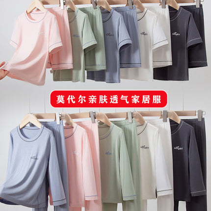 Summer Boys' Short-sleeved Shorts Modal Children's Pajamas Girls' Parent-child Home Clothes suit Children's Air-conditioning Clothes