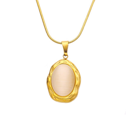 European and American INS style clavicle chain light luxury versatile sweater chain retro oval opal pendant titanium steel necklace