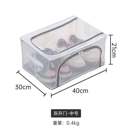 Household Transparent Foldable Shoe Storage Box Visible Installation-Free Bed Bottom Shoe Cabinet Thickened Steel Frame Storage Box