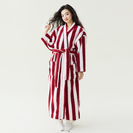 In-Stock Autumn and Winter New Coral Fleece Thickened Beautiful Fleece Men's and Women's Bathrobes, Extra-Long Bathrobes, Couple's Pajamas, Anti-Static