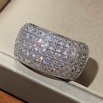 2025 New Cross-Border Popular White Gold-Plated Ring for Women Full Diamond Zircon Half Ring Wholesale Accessories Fashionable and Versatile
